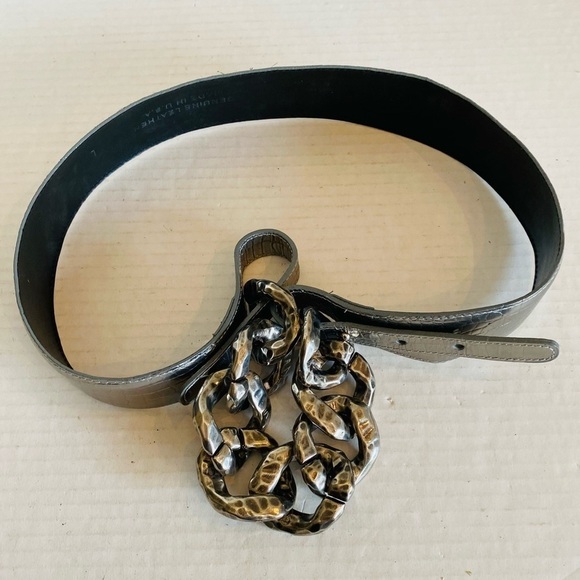 Vintage Sandy Duftler Genuine Leather Silver Gunmetal Metallic Belt L - Picture 3 of 16
